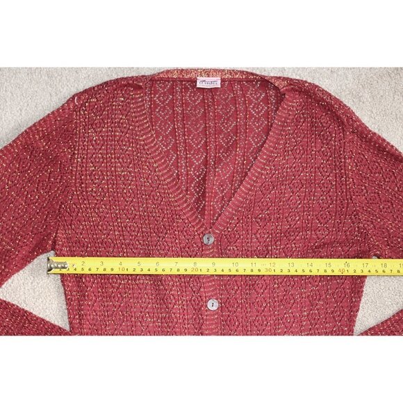 CP Shades - Pointelle Cardigan - Lurex Metallic Knit, Red, sz S - Picture 7 of 11
